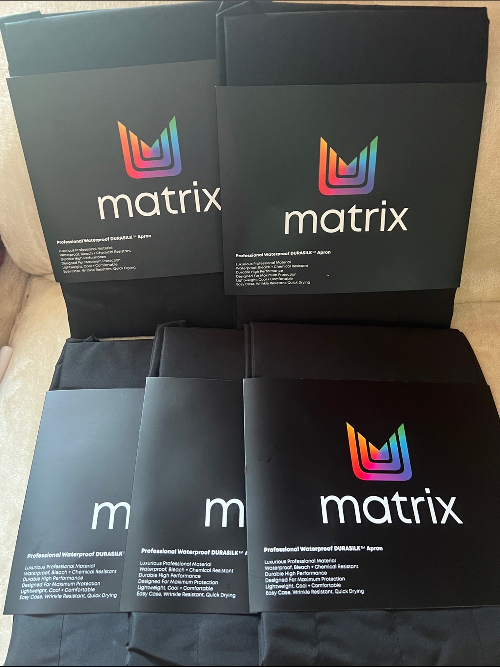 (Pack off 5 )Matix Black Professional Waterproof Apron with Holographic Logo